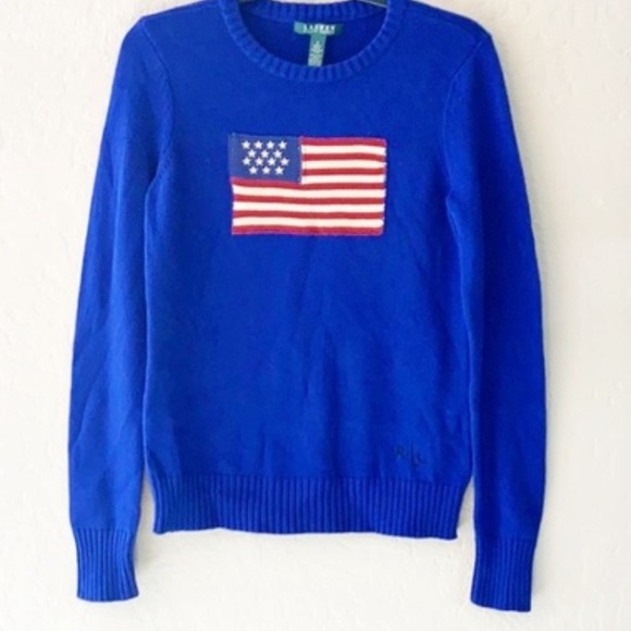SOLD-🇺🇸RALPH LAUREN🇺🇸Cobalt Blue USA Patriotic Nautical Flag Sweater XL - Picture 8 of 8